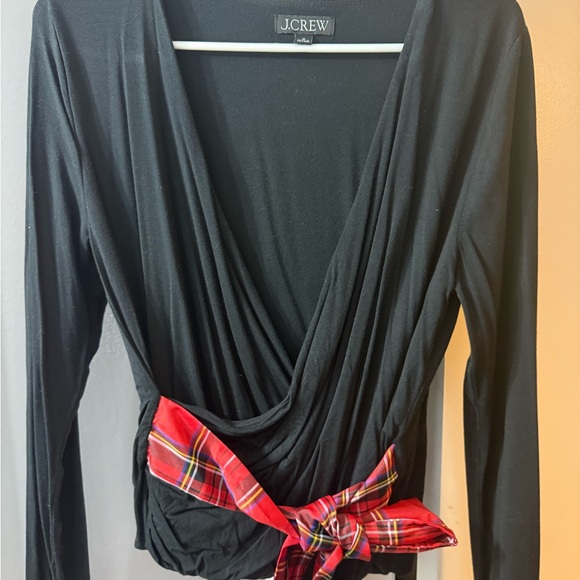 J. Crew Tops - J. Crew Black Blouse with Red Plaid Accent